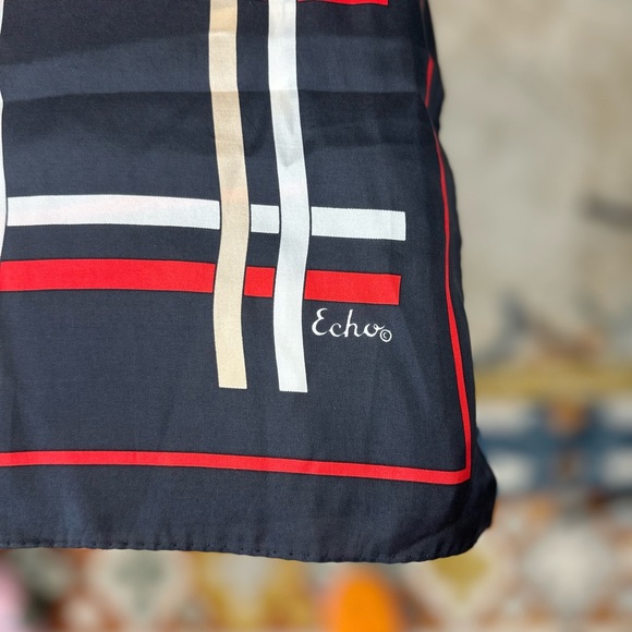 Echo Vintage Classic Elegant Navy , Red ,Gold Plaid‎ Scarf - Picture 4 of 9